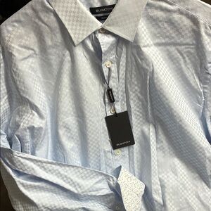 Bugatchi Checkered Light Blue Dress Shirt